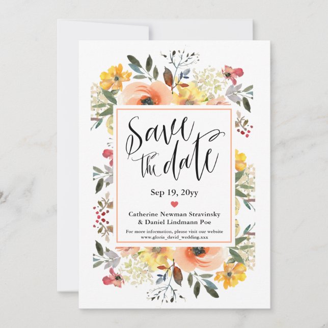 Floral Guardar la fecha Invitación (Anverso)