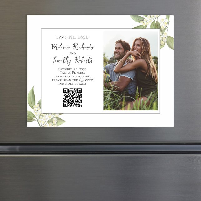 Floral Guardar la foto Boda (Elegant floral Save the Date Photo Magnet.)