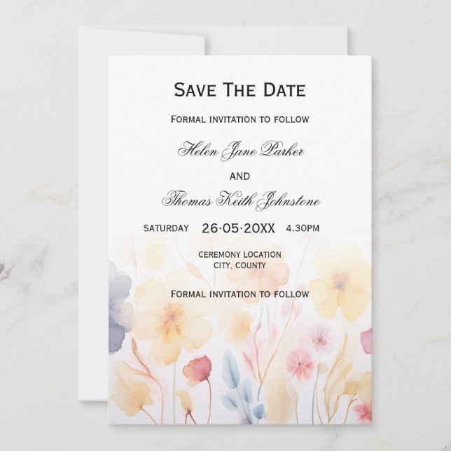 Floral Guardar la tarjeta boda de fecha (Anverso)
