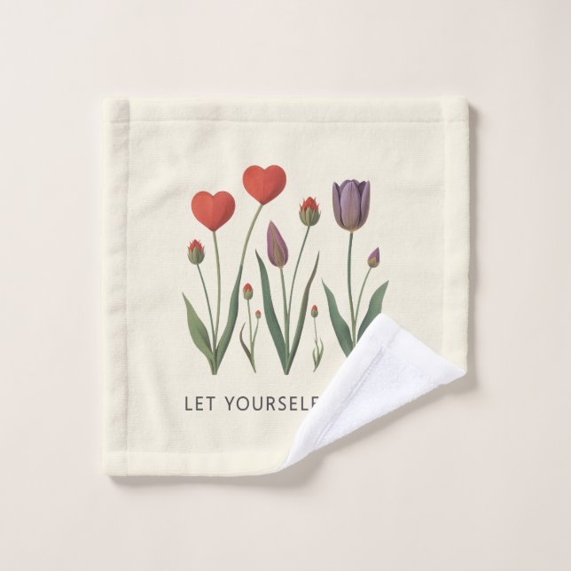 Floral Heart Tulips Let Yourself Grow Quote (Toallita)