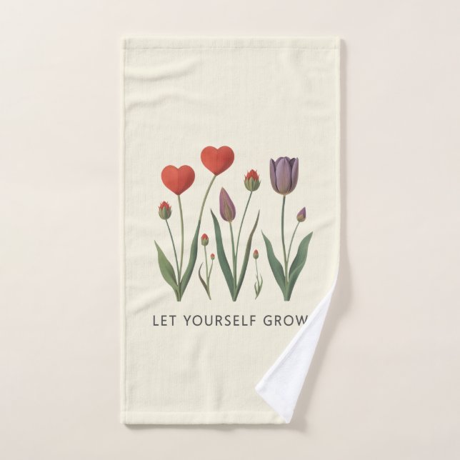 Floral Heart Tulips Let Yourself Grow Quote (Toalla de mano)