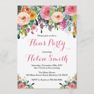 Floral Hens Party Invitación Tarjeta Watercolor