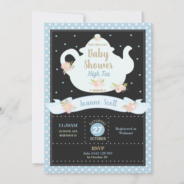 Floral High Tea Fiesta Baby Shower Invitación Boy (Anverso)