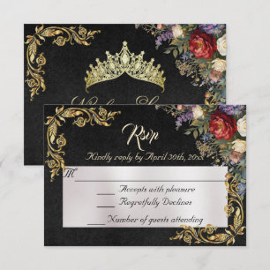 Floral & Hojas de Oro - RSVP Negro
