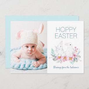 Floral Hoppy Easter Bunny 1 tarjeta de vacaciones