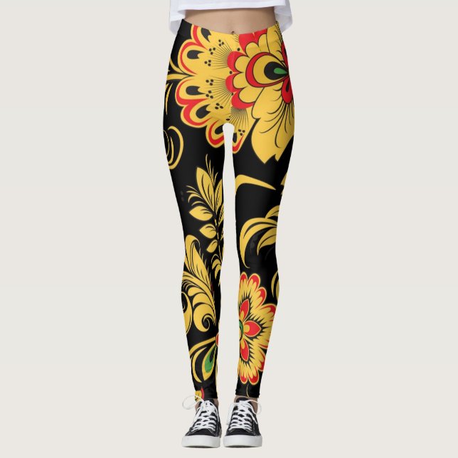 Floral imprimir piernas de pantalones de yoga (Anverso)