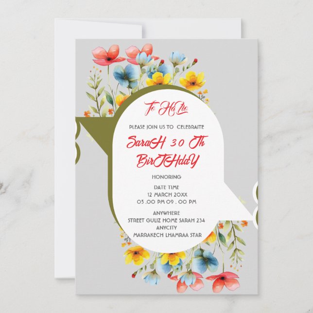 Floral invitación de 50 años en español, spanish 5 (Anverso)