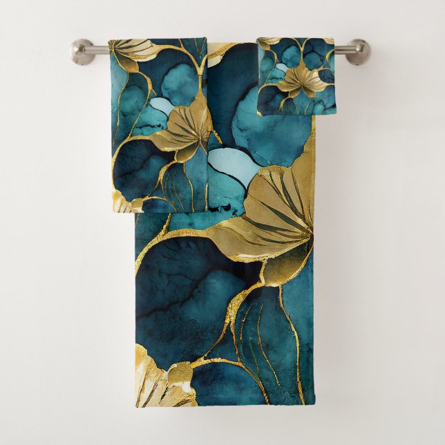 Floral Japonés Verde Azul Dorado  (In situ)