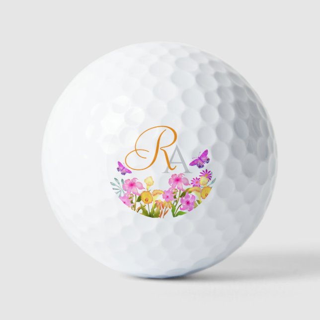 Floral Jardín Monograma Bolas de golf (Anverso)