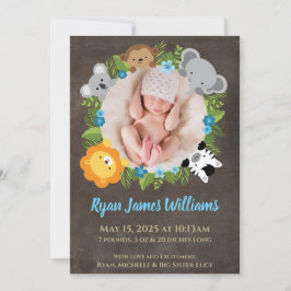 Floral Jungle Safari Wreath Baby Boy Invitación