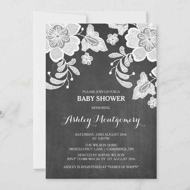 Floral Lace | Invitación a Chalkboard Baby Shower (Anverso)