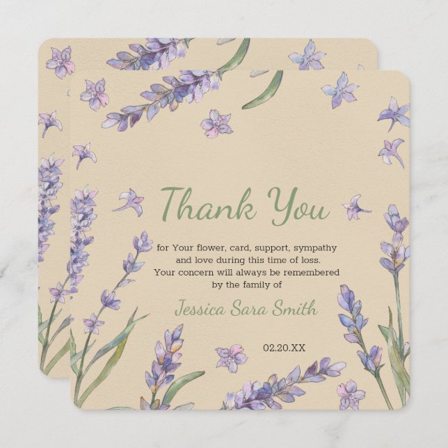 Floral Lavender Greenery Gracias Tarjeta Memorial (Anverso / Reverso)