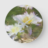 Floral Lilies de agua blanca Reloj de pared acríli