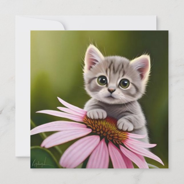 Floral lindo gato gris (Anverso)