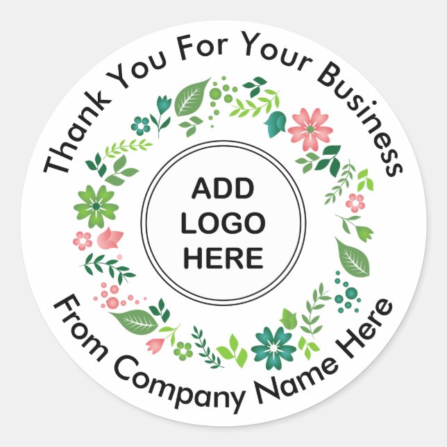 Floral Logotipo comercial Gracias Pegatinas (Anverso)