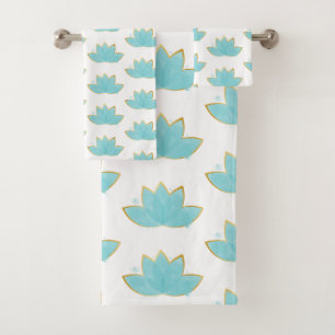 Floral Lotus acuarela Seafoam Blue & Faux Gold