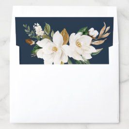 Floral Magnolia Neutral Navy Beige Azul Elegante