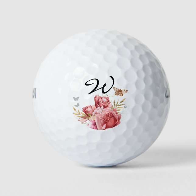 Floral Mariposa Monogramada Bolas de Golf (Anverso)