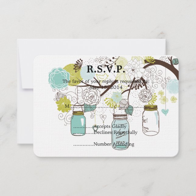 Floral Mason Jars Wedding RSVP (Anverso)