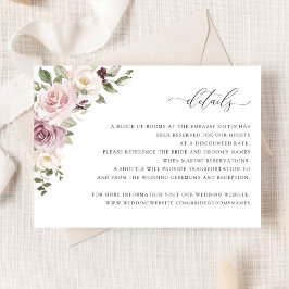 Floral Mauve Rubor Boda Insertar tarjeta de detall