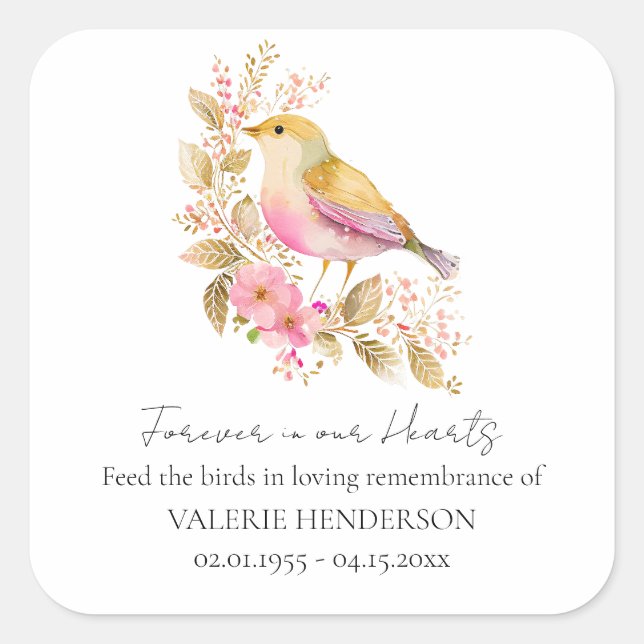 Floral Memorial Bird Seed Favor Pegatina (Anverso)