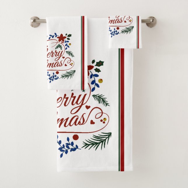 Floral Merry Christmas   Bath Towel Set (In situ)