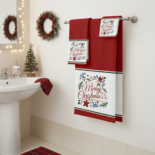 Floral Merry Christmas   Bath Towel Set (Subido por el creador)