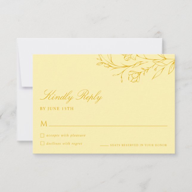 Floral Modern Butter Yellow Wedding RSVP Card (Anverso)