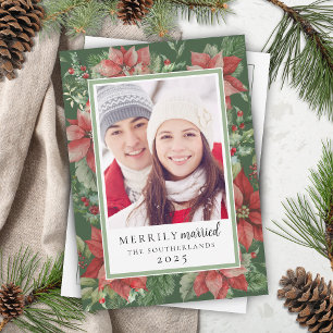 Floral moderna de Navidad Recién casados felizment