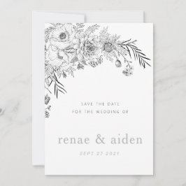 Floral moderna en blanco y negro ahorra la tarjeta