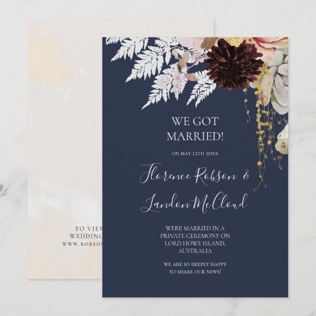 Floral moderna | Invitación de Elopement de la Arm (Anverso / Reverso)