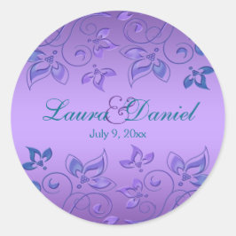 Floral morada y azul de 1,5" Pegatina de Boda redo