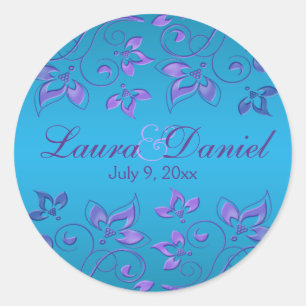 Floral morada y azul de 1,5" Pegatina de Boda redo