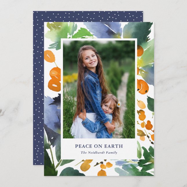 Floral Naranja de Navidad con Acuarela de Frutas F (Anverso / Reverso)