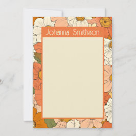 Floral Naranja retro 5x7 Tarjeta de texto vertical
