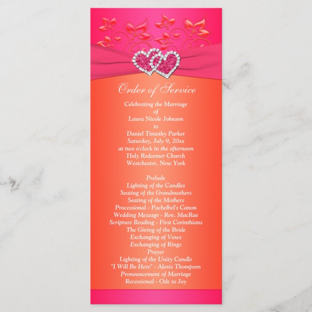 Floral Naranja rosa, programa de boda cardiaca 2 (Anverso)