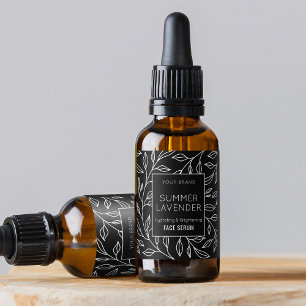Floral negra 1 OZ Etiqueta de frasco de suero para