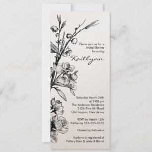 Floral negra sobre invitación a duchas de novias d