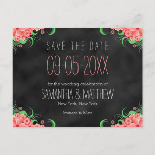 Floral negra y rosa ahorran las postales de fecha