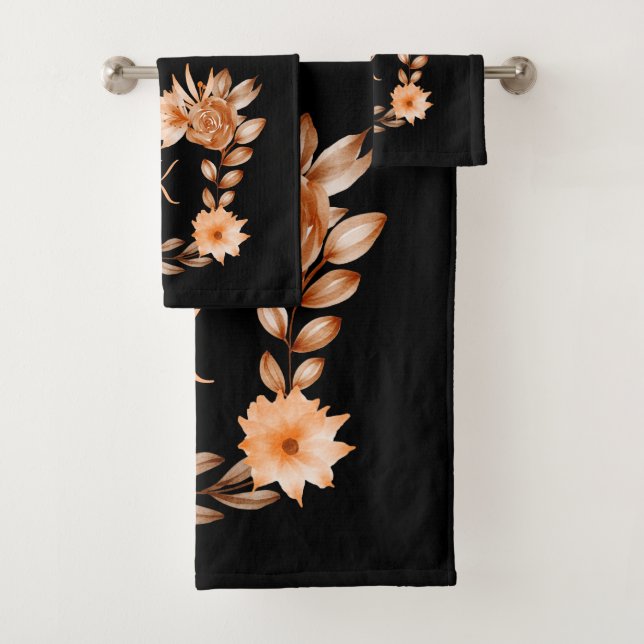 Floral negro, marrón y melocotón con monograma  (In situ)