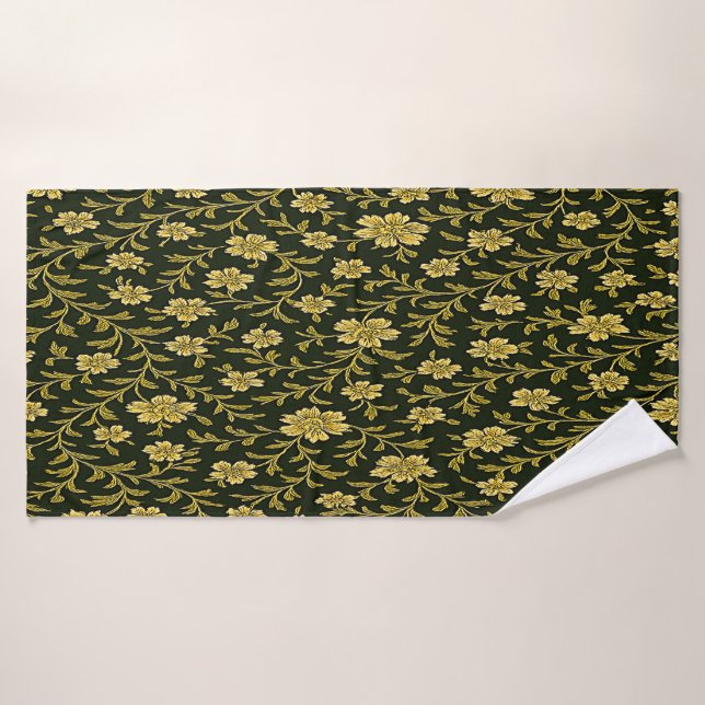 Floral Negro y Dorado (Toalla de baño)