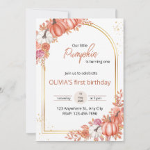 Floral nuestra pequeña calabaza Invitación de prim