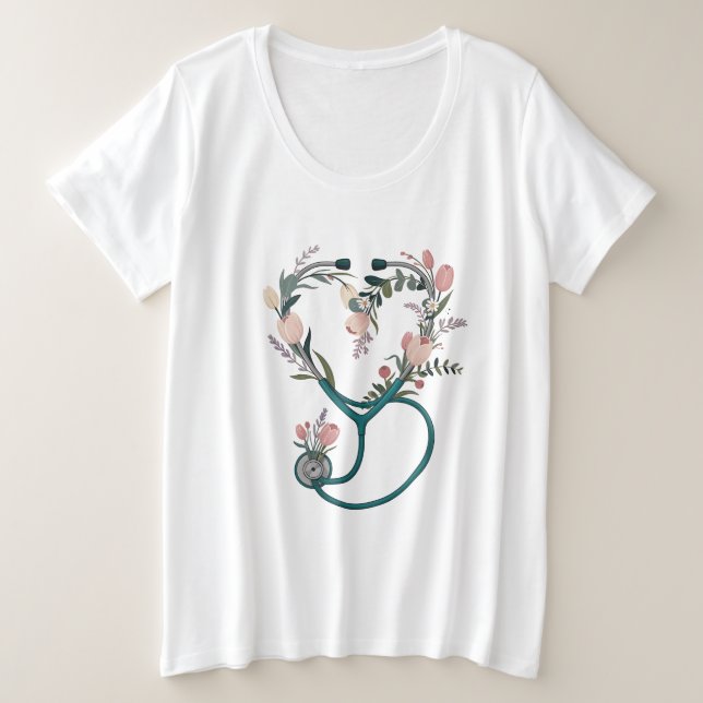 Floral Nurse Stethoscope T-Shirt – Soft Pastel  (Anverso del diseño)