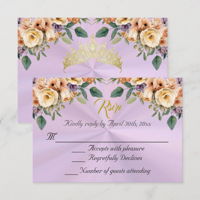 Floral on Lavender Quinceanera RSVP (Anverso / Reverso)