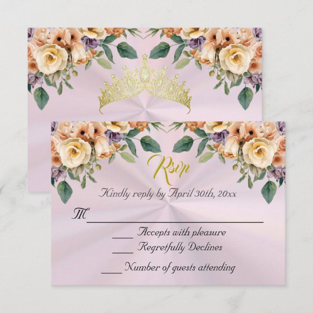 Floral on Pastel Pink Quinceanera RSVP (Anverso / Reverso)