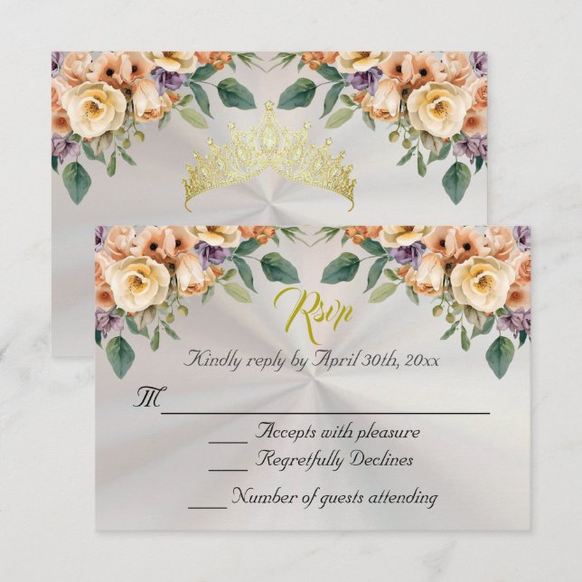 Floral on White Pearl Quinceanera RSVP (Anverso / Reverso)