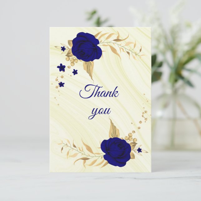 floral oro azul real oro floral tarjeta de agradec (Anverso de pie)