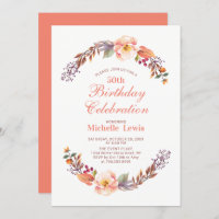 Floral otoñal 50° Invitación a fiesta de cumpleaño
