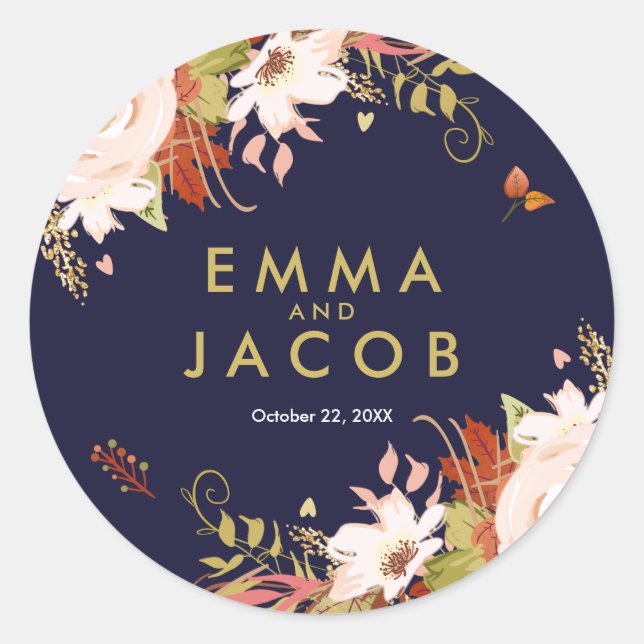 Floral otoño Sello para sobres pegatina Wedding Sh (Anverso)