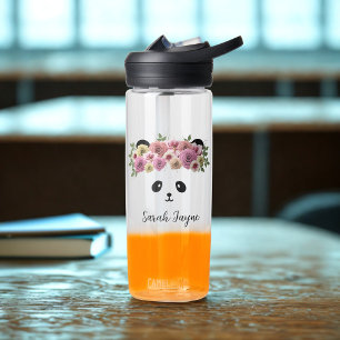 Floral Panda Bear Chica Nombre Botella de Agua Peq